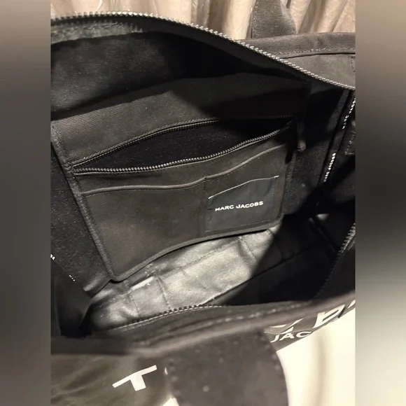 Marc Jacobs Black Canvas Tote with White Logo Text - Picture 8 of 9
